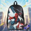 Marvel Spider-Man City Swinging Backpack - full front view against cityscape