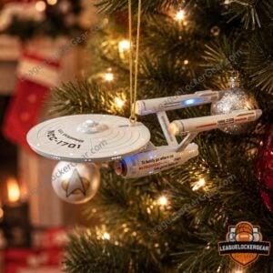 Star Trek 1966-2026 60th Anniversary Christmas Ornament - close-up of the saucer section
