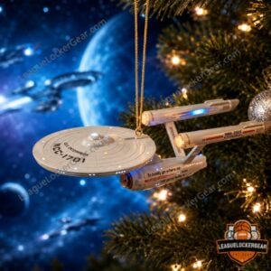 Star Trek 1966-2026 60th Anniversary Christmas Ornament - full view on a Christmas tree