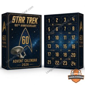 Star Trek 60th Anniversary 2026 Advent Calendar - close-up of box and first four collectible figures