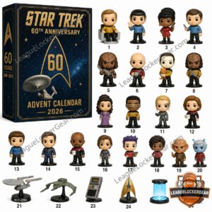 Star Trek 60th Anniversary 2026 Advent Calendar - box with all 24 collectible items displayed