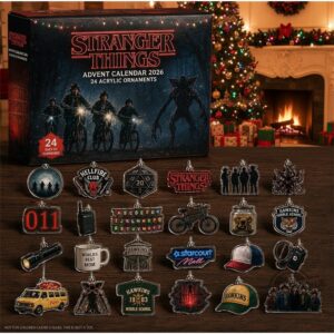 Stranger Things Advent Calendar 2026 24 Acrylic Ornaments - box and top half of ornaments