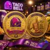 Taco Bell 64th Anniversary 1962-2026 Commemorative Gold Coin - two coins on a wooden surface