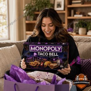Taco Bell Monopoly Collector Edition Board Game - close-up of game box, tin, and property cards