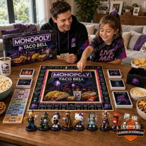 Taco Bell Monopoly Collector Edition Board Game - close-up of game board, restaurant piece, and cards