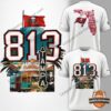 Tampa Bay Buccaneers Happy 813 Day T-Shirt - display of front design, back design, and large graphic