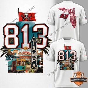 Tampa Bay Buccaneers Happy 813 Day T-Shirt - display of front design, back design, and large graphic