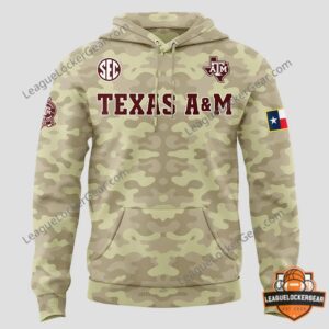 Texas A&M Aggies Camo Military Design Hoodie - close-up of front details