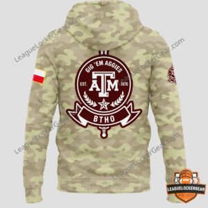 Texas A&M Aggies Camo Military Design Hoodie - player holding flag and football