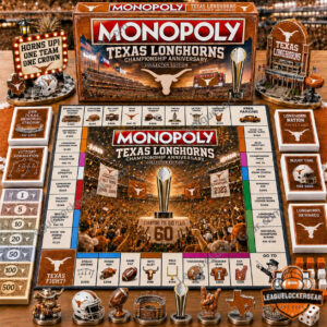 Texas Longhorns Championship Anniversary Monopoly Board Game - full set with game pieces and board