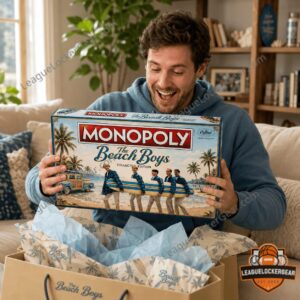 The Beach Boys Monopoly 2026 Board Game - box top, 'Endless Summer' collectible, and game cards