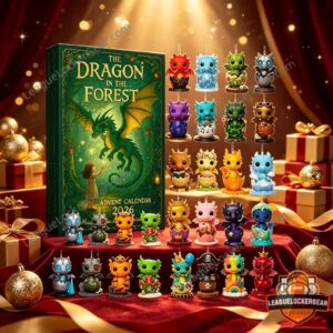 Close-up view of the green Advent Calendar book cover showing a girl and a large green dragon