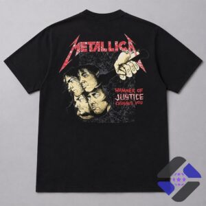Metallica And Justice For All Hammer Of Justice T-Shirt - full graphic shown on wearer's torso