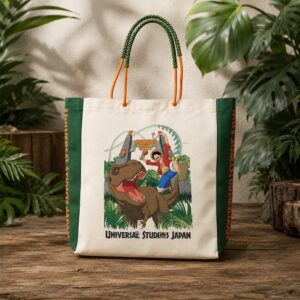 Universal Studios One Piece Jurassic Park Luffy Riding T-rex Tote Bag - close-up of handles and top design
