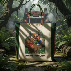 Universal Studios One Piece Jurassic Park Luffy Riding T-rex Tote Bag - close-up of bottom design and side