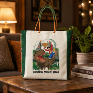 Universal Studios One Piece Jurassic Park Luffy Riding T-rex Tote Bag - front view