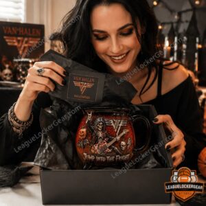 Van Halen Jump Into The Fright Halloween Witch Cauldron Mug - close-up of skeleton and pumpkin
