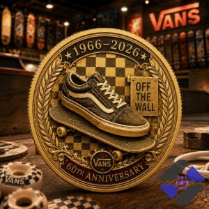 Vans 60th Anniversary Commemorative Gold Coin - close up of reverse side's top details