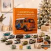 Vintage Campervan Holiday Road Trip 2026 Advent Calendar - full display with miniature vans