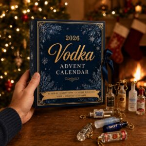 Vodka 2026 Advent Calendar 24 Miniatures - close-up of the elegant dark blue box