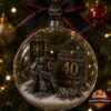 Warhammer 40th Anniversary Globe Ornament - front view with figure and anniversary plaque