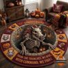 Washington Commanders Halloween Skeleton Hog Quilted Round Rug - full view in a living room