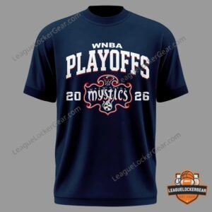 Washington Mystics WNBA Playoffs Clinched 2026 T-Shirt - 'Clenched' design on dark blue shirt