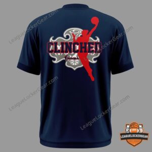 Washington Mystics WNBA Playoffs Clinched 2026 T-Shirt - three players in purple 'District of Change' jerseys