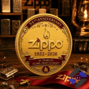 Zippo 94th Anniversary 1932-2026 Commemorative Gold Coin - close-up of left coin top