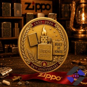 Zippo 94th Anniversary 1932-2026 Commemorative Gold Coin - close-up of right coin top