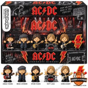 AC/DC Legendary Members Little People Collector Set 2026 - front packaging with five band figures