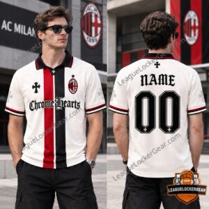 AC Milan x Chrome Hearts Polo Jersey 2026 - front crest and lettering detail