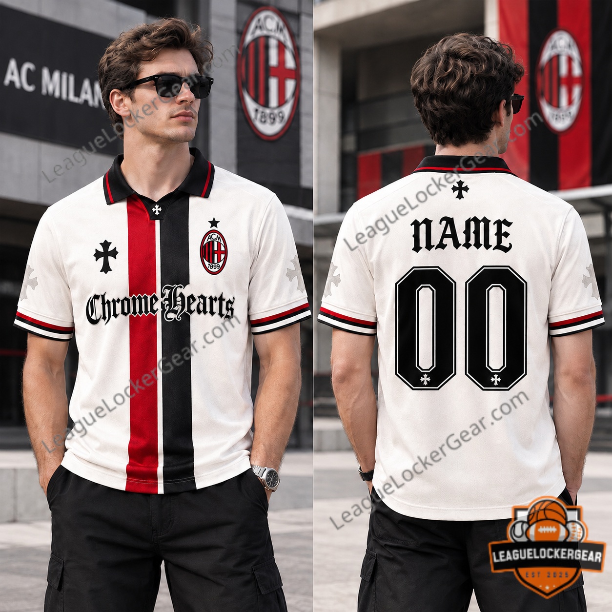 AC Milan x Chrome Hearts Polo Jersey 2026 - front crest and lettering detail