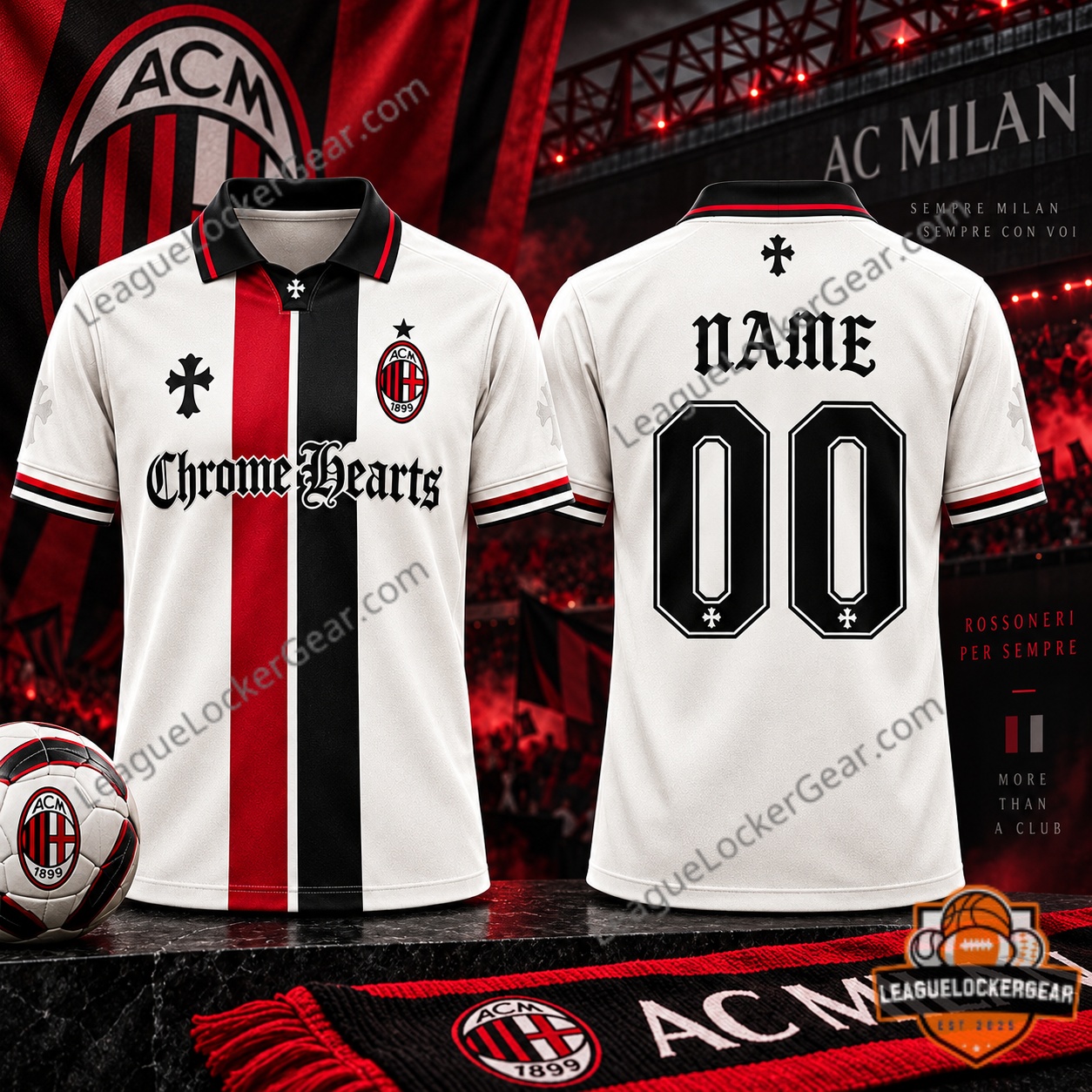 AC Milan x Chrome Hearts Polo Jersey 2026 - front and back views