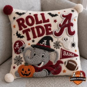 Alabama Crimson Tide Halloween 2026 Tufted Sofa Cover & Pillow Set - elephant mascot and Roll Tide lettering