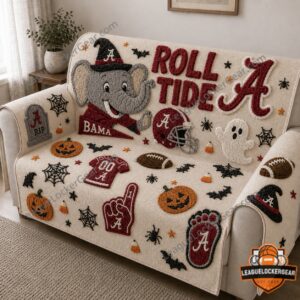 Alabama Crimson Tide Halloween 2026 Tufted Sofa Cover & Pillow Set - Halloween motifs and Alabama logos