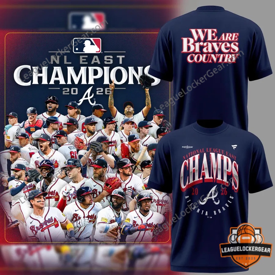 Atlanta Braves 2026 National League East Champions T-Shirt front and back views