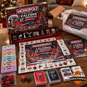 Atlanta Falcons 61st Anniversary Christmas 2026 Monopoly Board Game - decorated game board view