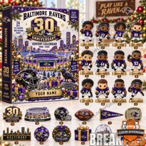 Baltimore Ravens 30th Anniversary 2026 Advent Calendar - front packaging with numbered character figures