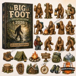 Big Foot 2026 Wilderness Adventure Advent Calendar 2026 - box with acrylic ornament designs displayed