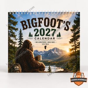 Bigfoot 2027 Wilderness Adventure Wall Calendar - front cover with mountain lake landscape