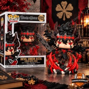 Black Clover Asta Devil Union Fused With Liebe Funko Pop - boxed figure beside detailed display figure