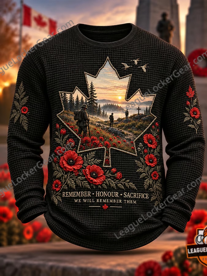 Canada Remembrance Day 2026 Sweatshirt - front view with memorial maple leaf design