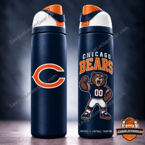 Chicago Bears Staley Da Bear 2026 Water Bottle - front and logo sides displayed together