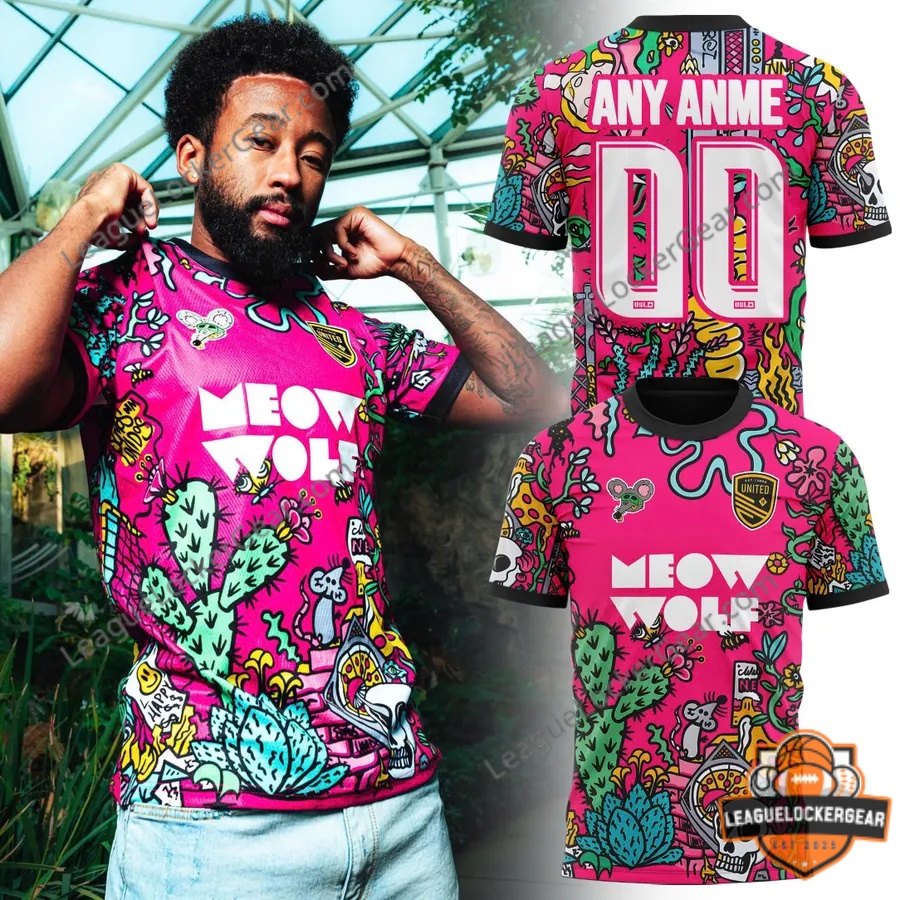 Custom New Mexico United Meow Wolf Football Jersey - front and back views