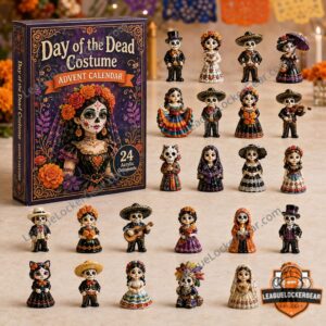 Day of the Dead Costume Advent Calendar 2026 - box displayed with colorful skeletal character ornaments