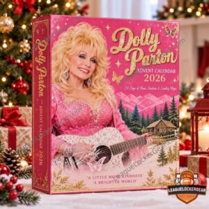Dolly Parton 2026 Advent Calendar - front cover with portrait and decorated guitar