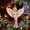 Dolly Parton Christmas Angel Acrylic Ornament - front view with angel wings and gold hanging loop