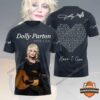 Dolly Parton Here I Am 3D T-Apparel - front and back views with portrait and lyric text