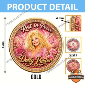 Dolly Parton Rest in Peace Floral Portrait Commemorative Coin - angled coin edge view